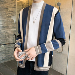 Men's Fashion Color-block Striped Knit Cardigan